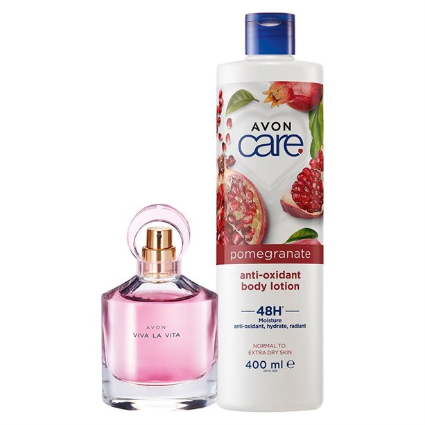 Zestaw kosmetyków: Viva La Vita i antyoksydacyjny balsam do ciała Avon Care