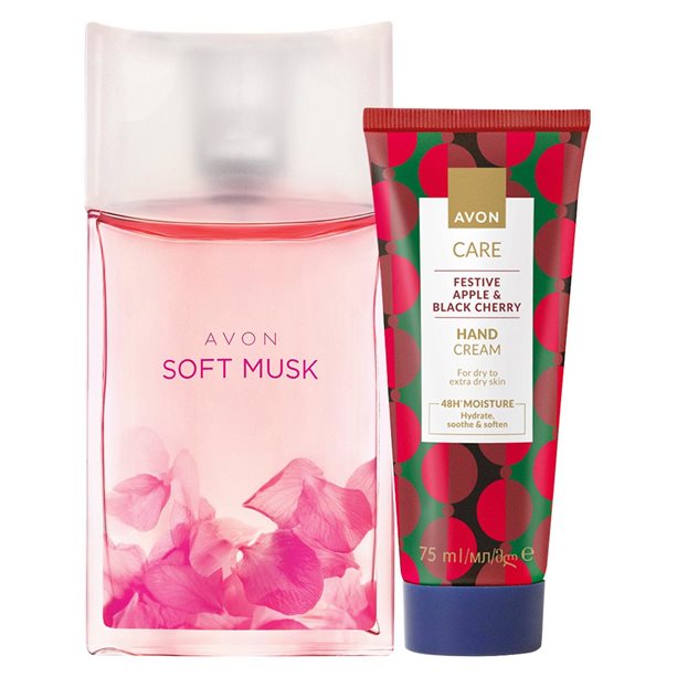 Zestaw kosmetyków: Woda toaletowa Soft Musk i krem do rąk Jabłko i Czarna Wiśnia